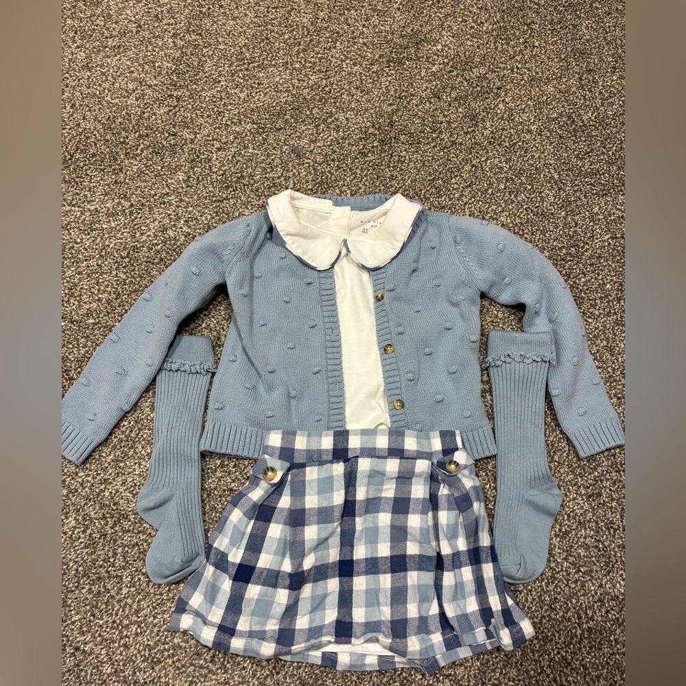 Max studio toddler girl Blue Cardigan and Plaid Skirt Set size 2t